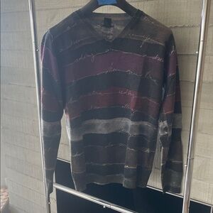 Men's Striped V-Neck Sweater in Black & Purple